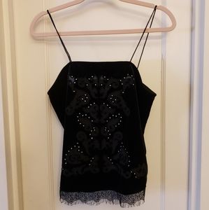 New Look Black Embellished Velvet Lace Sheer Cami